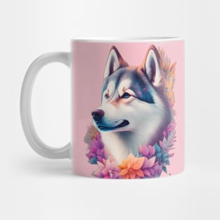 HUSKY DOG ROUNDED BY FLOWERS Mug